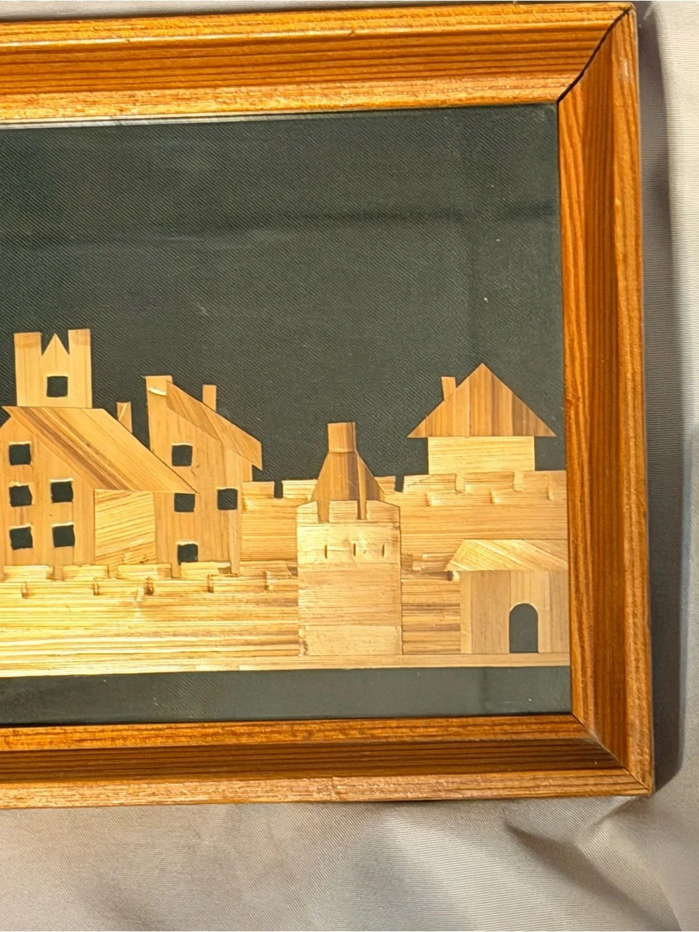 Vintage Polish Wood Marquetry Wall Art 1973 | Handcrafted Intarsia Cityscape |